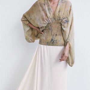ZARA semi sheer Floral Kimono Sleeve Dress
